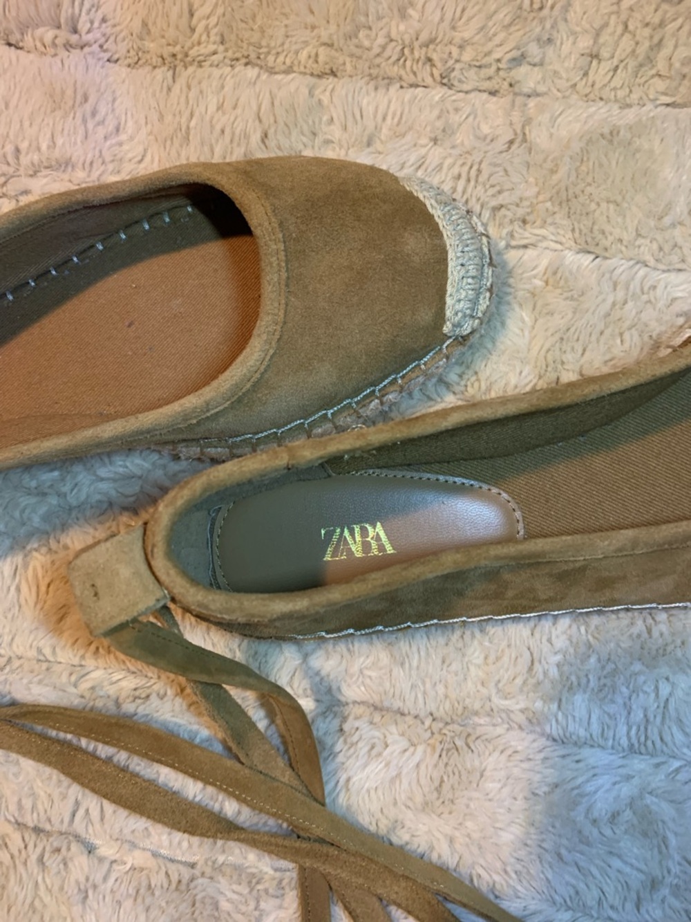 Zara Suede Espadrille Lace-Up Flats, Brown, Camel, 40 NWOT - Picture 2 of 8